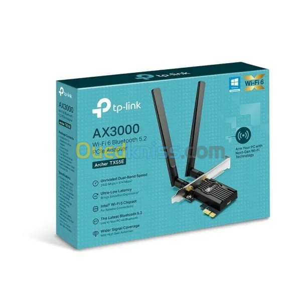 Carte Réseau Tp-Link Archer TX55E PCIe WiFi 6 AX3000 Bluetooth 5.2 