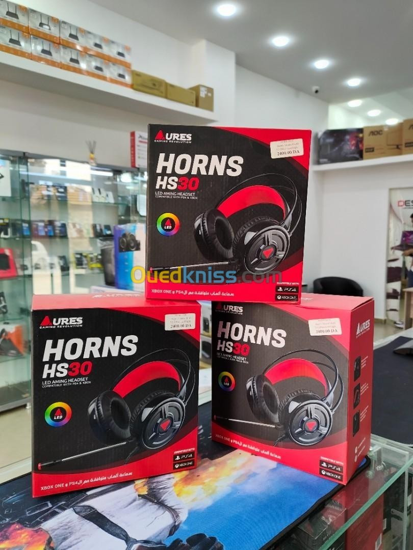 CASQUE GAMING AURES HORNS HS25 HS30 HS40 7.1 LED RGB