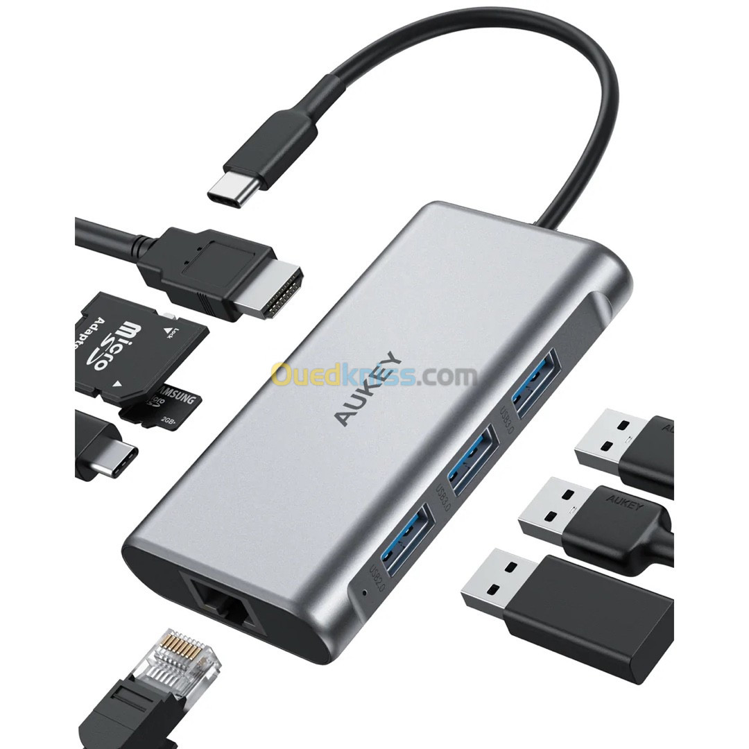 Aukey USB HUB-C 8 IN 1 Original Caba 