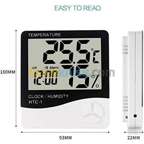 HTC-2 Thermomètre Numérique Hygromètre Horloge Calenda avec Sonde