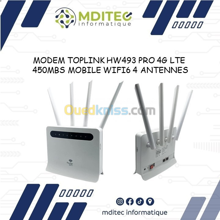 MODEM TOPLINK HW493 PRO 4G LTE 450MBS MOBILE WIFI6 4 ANTENNES