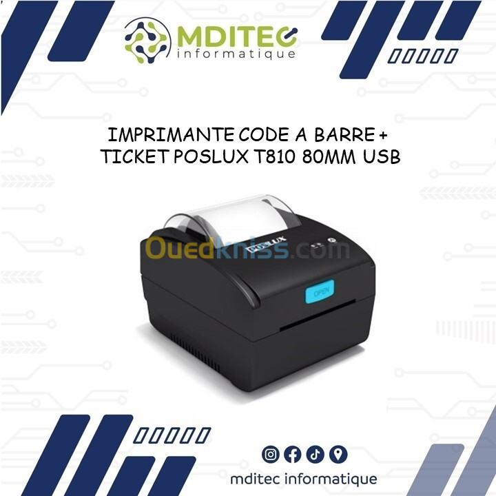 IMPRIMANTE CODE A BARRE + TICKET POSLUX T810 80MM USB