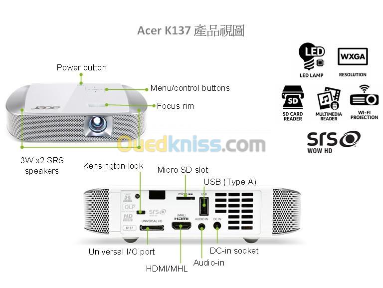 Acer k137i wifi + clé wifi..30,000 hours lamp
