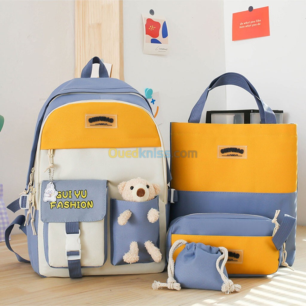  Sac À Dos Scolaire Hello Guiyu Fashion 4pcs en toile pour Adolescents Et Filles - 