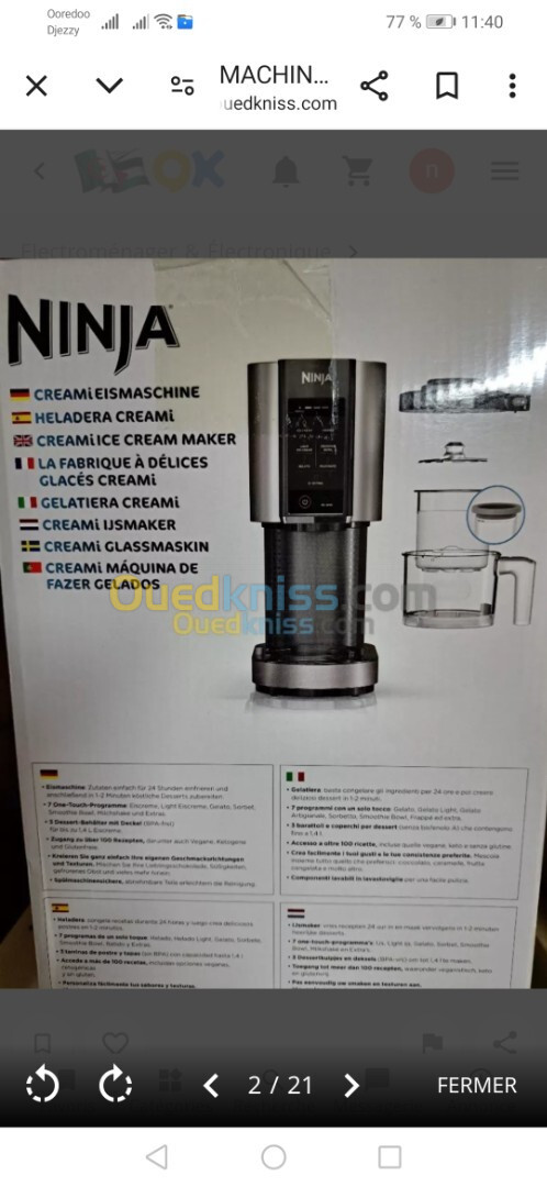 MACHINE NINJA A DÉLICE GLACÉS CREAMI  1.4L  800WATT  6 PROGRAMME 