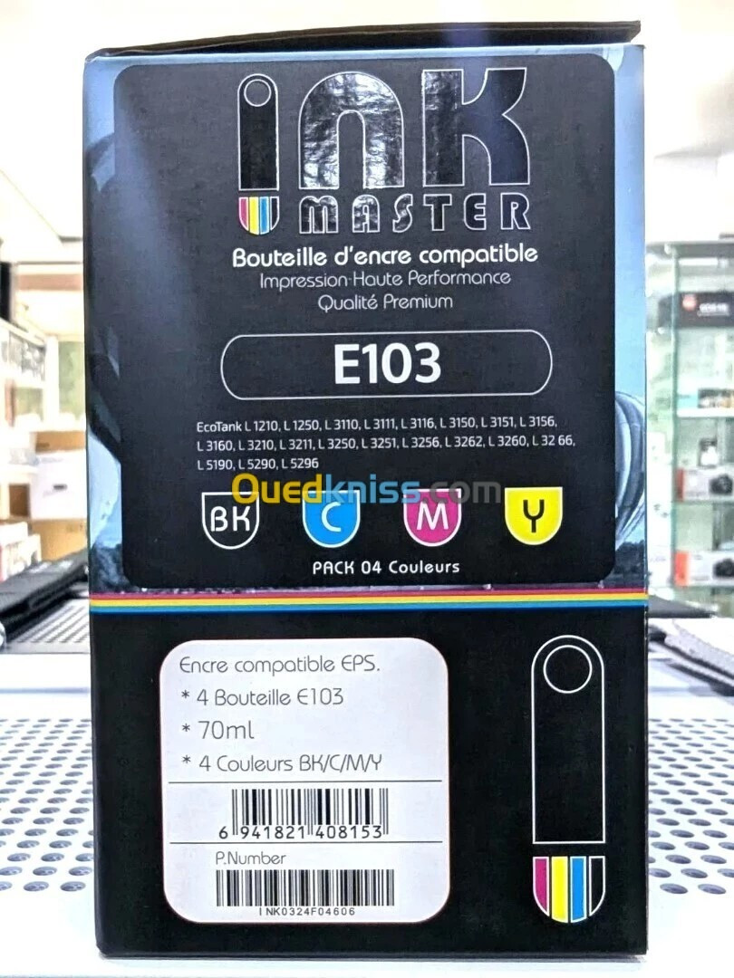 INK MASTER PACK BOUTEILLE D'ANCRE COMPATIBLE EPSON E103 - 4 COULEURS - BK -C -M -Y - 70 ml