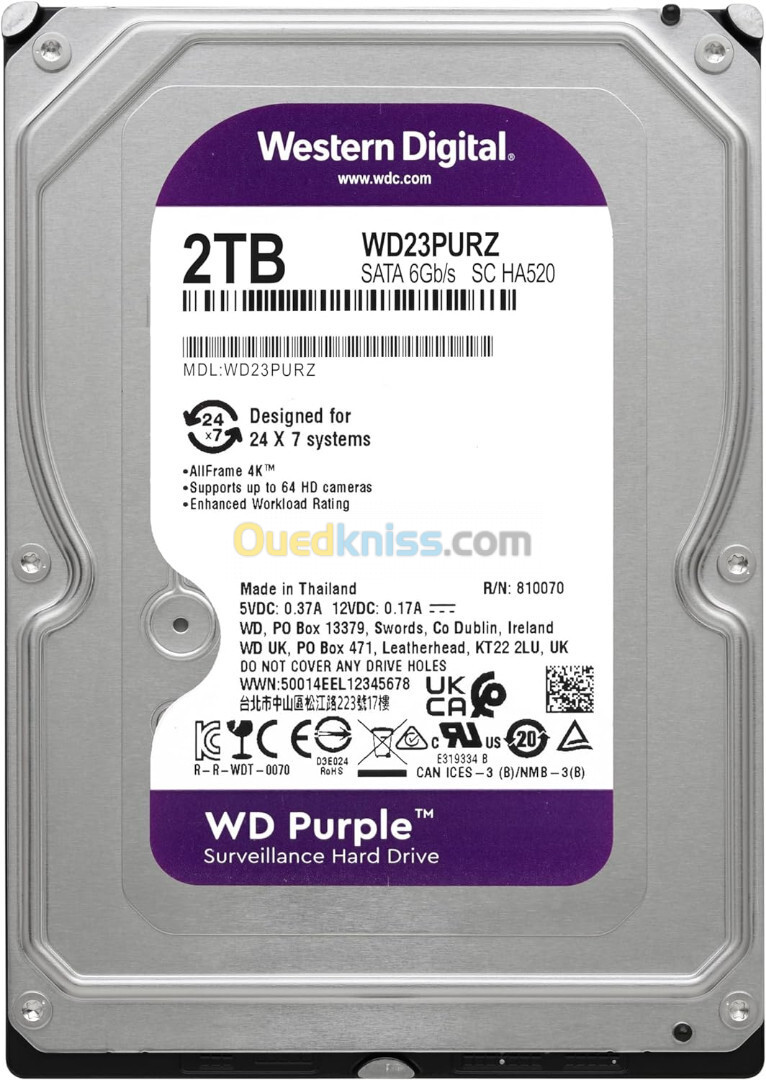 DISQUE DURE WESTERN DIGITAL 2 TB PURPLE