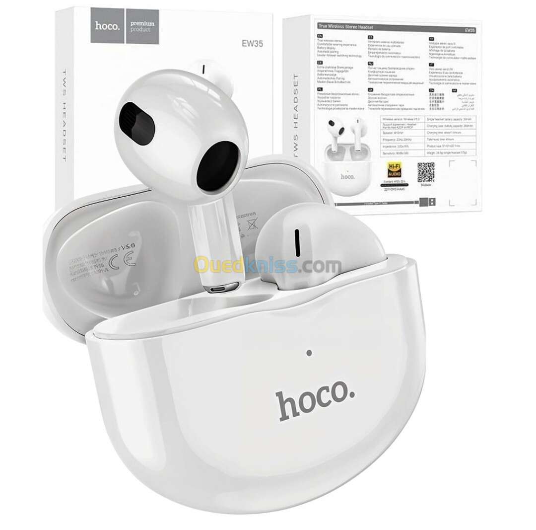 Écouteurs sans fil Bluetooth V5.3 Hoco EW35 Blanc