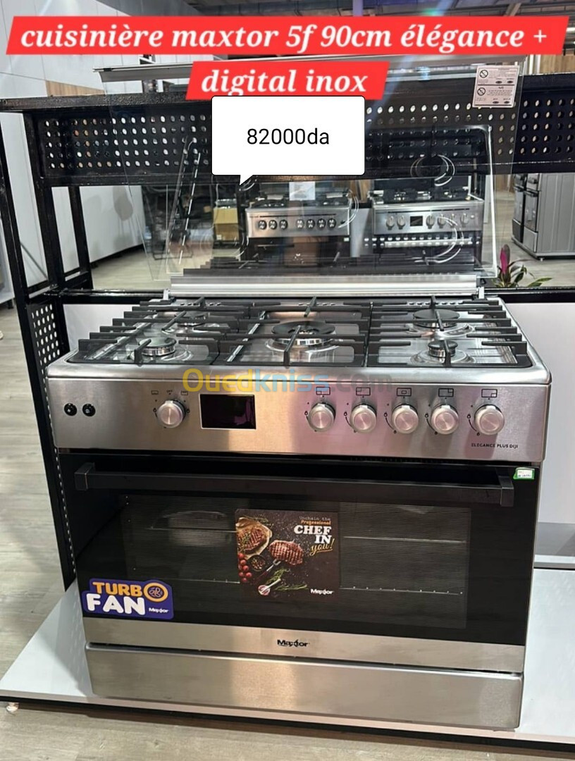 CUISINIERE MAXTOR 5F 90 CM ELEGANCE PLUS DIGITAL INOX VENTILEE