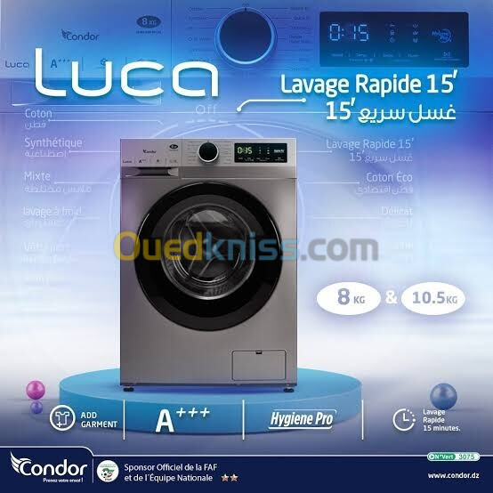 Machine a laver inverter Condor Luca , 14 programmes, 1400 TR/M, A+++,