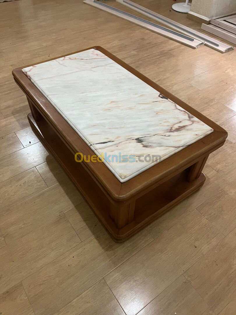 Table Basse En Bois Hêtre Haute Qualité Avec Plateau De Marbre 