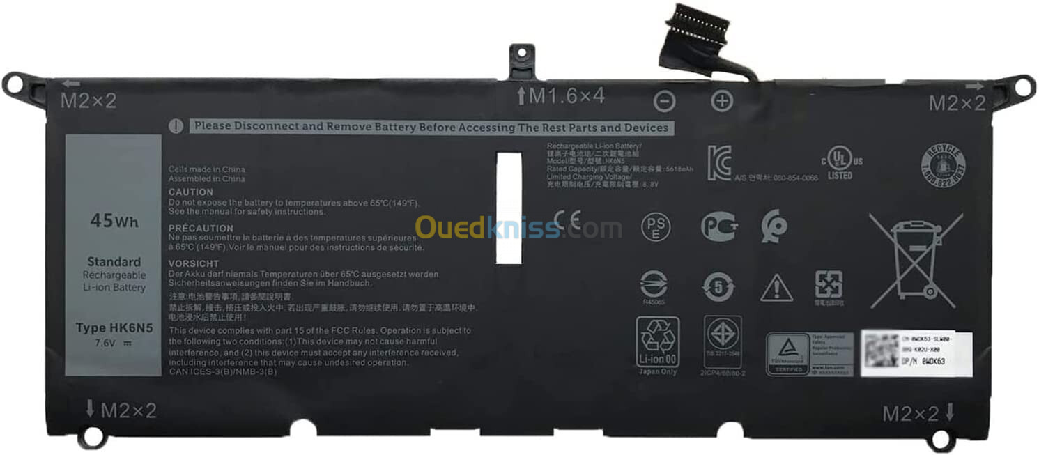 BATTERIE DELL HK6N5 FOR 13-5390 XPS 9370 9380 5390 ORIGINAL