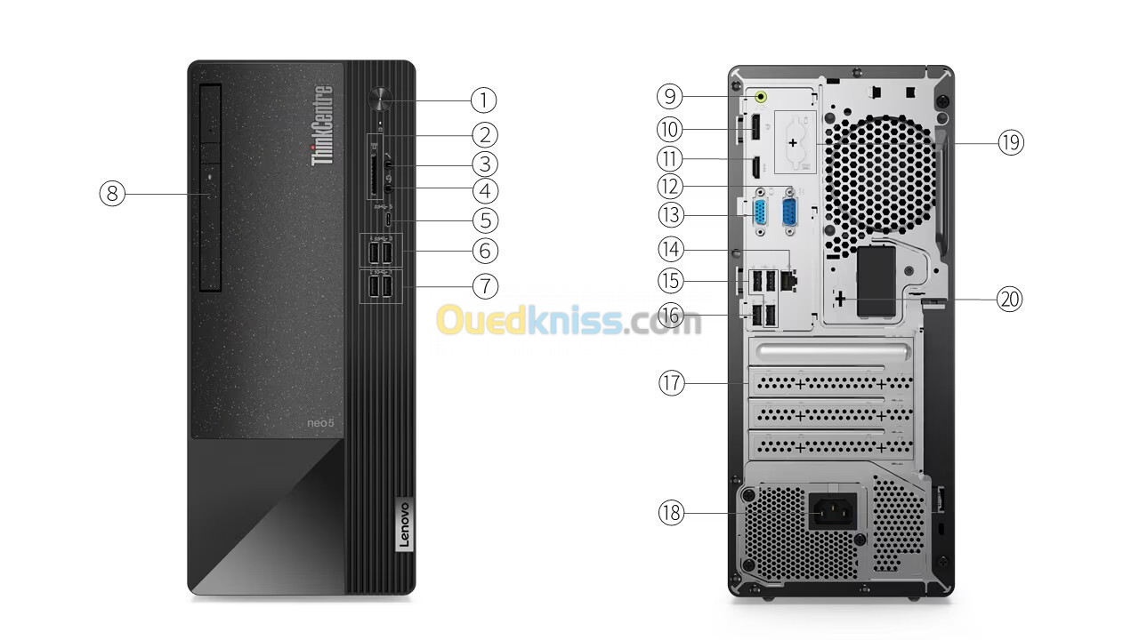 DESKTOP LENOVO THINKCENTRE 50T I3-12100 16GB RAM / HDD 1TB / ECRAN L22-40 POUCES VGA / HDMI 4MS 75HZ