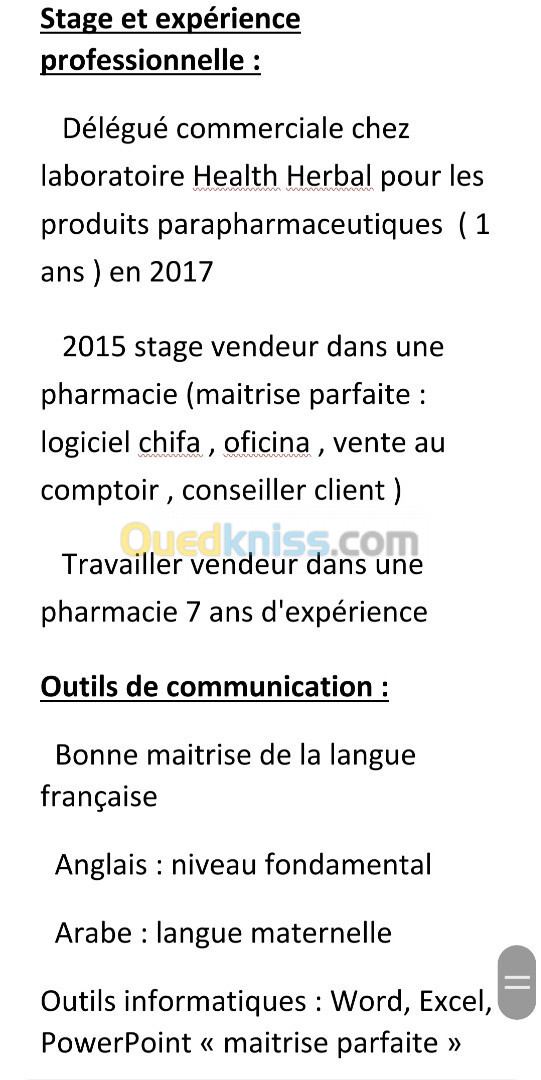 Délégué commercial pré vendeur chauffeur personnel....