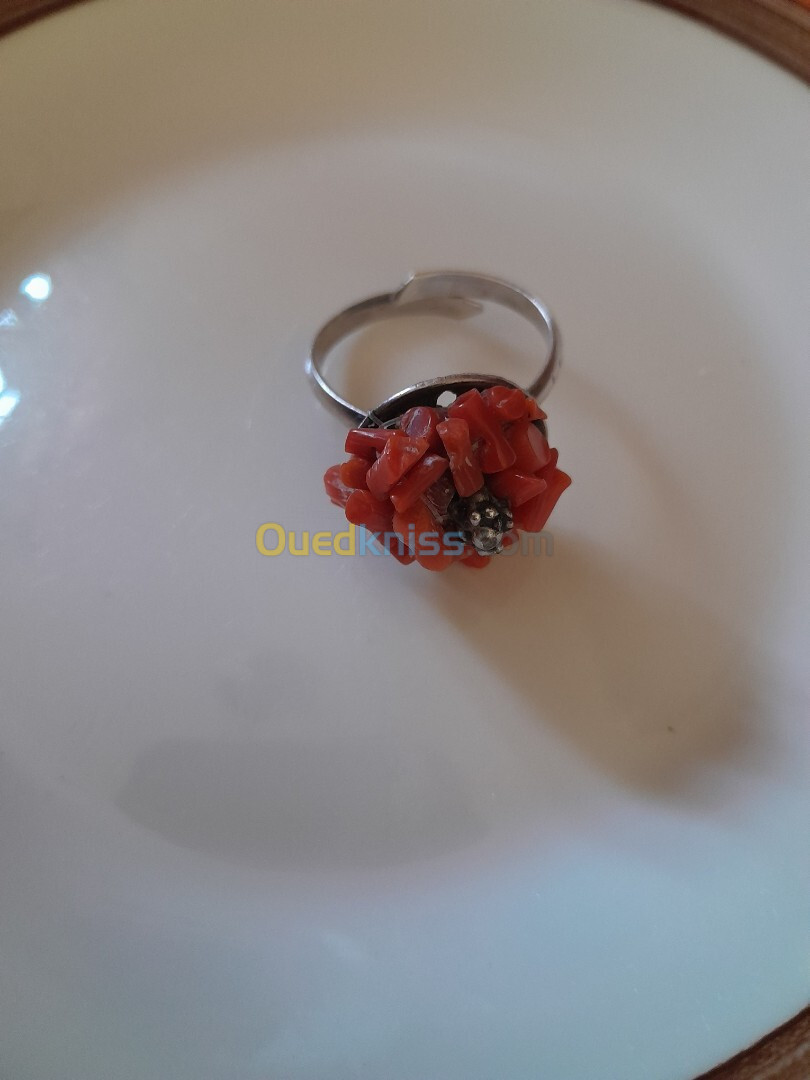 bague corail en argent reglable  خاتم مرجان فضة قياس يتبدل