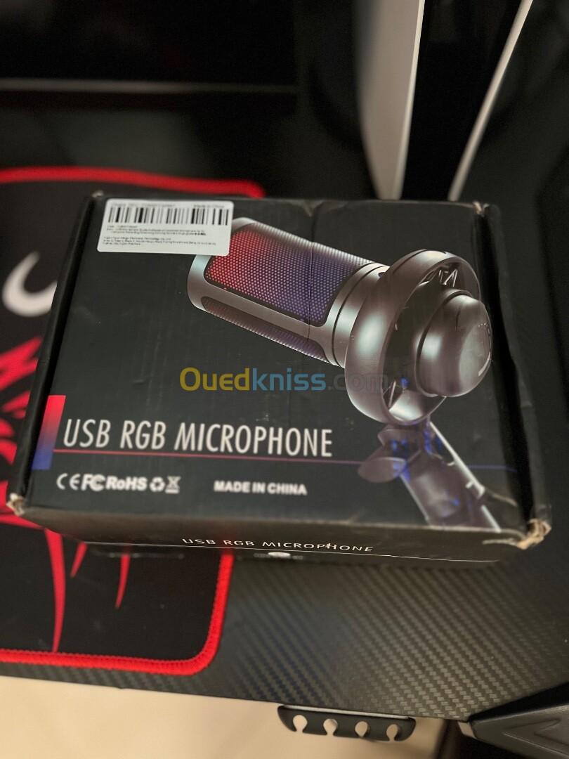 Microphone professionnel à condensateur USB, RGB 