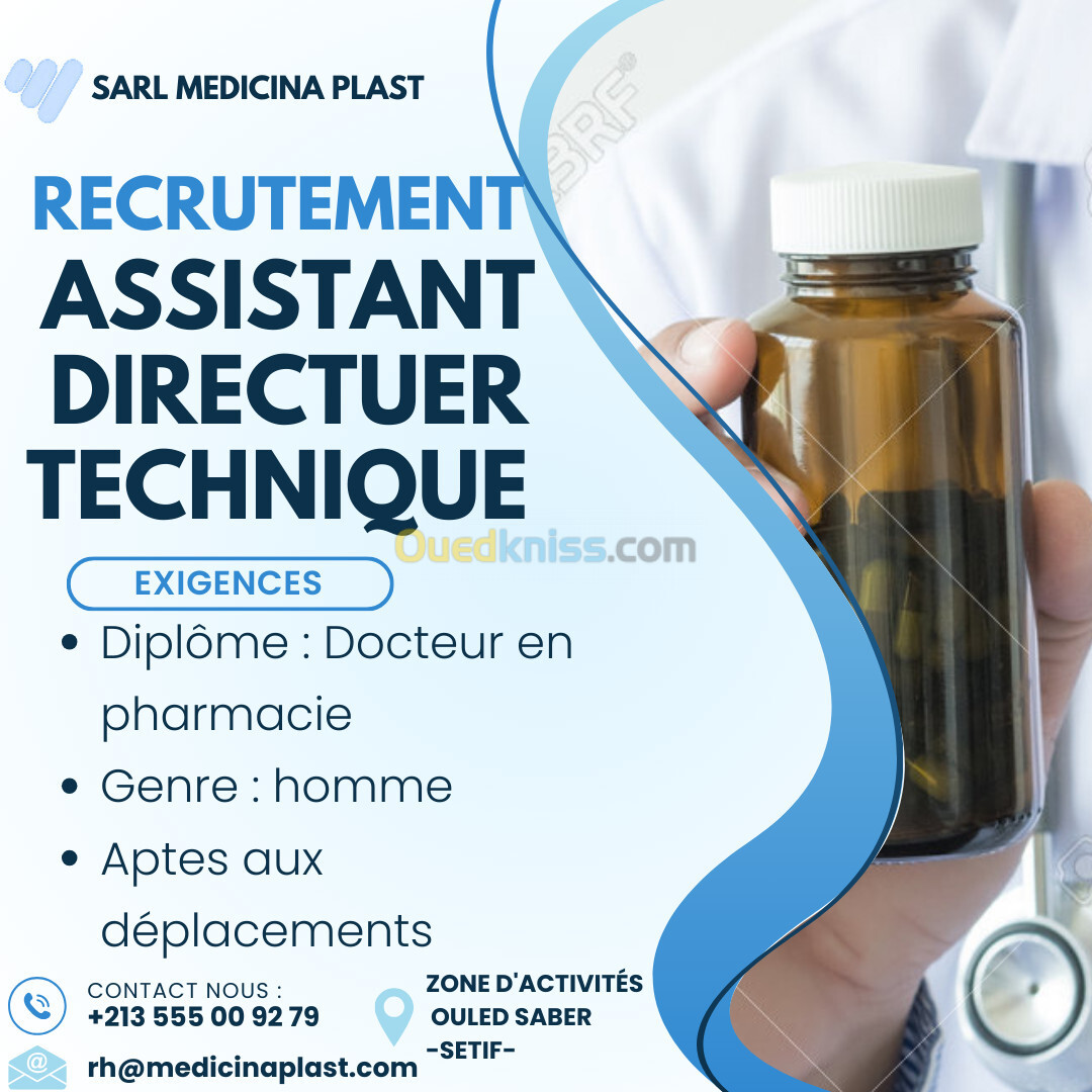 PHARMACIEN ASSISTANT DIRECTEUR TECHNIQUE (Production) - 01 POSTE -