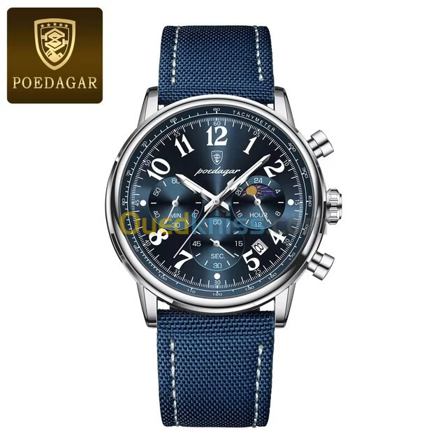 POEDAGAR-Montre de Luxe pour Homme Noir et bleu, Étanche, Shoe, Chronographe, Date, Quartz