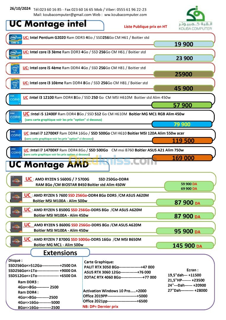 Liste Montage PC De bureau 