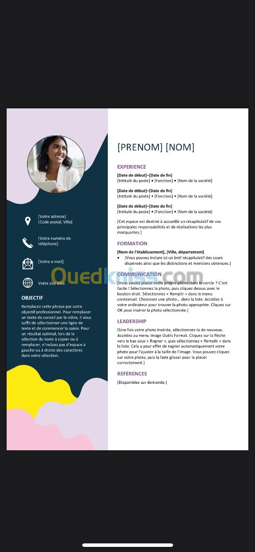 Creation de cv , projet (بحث) , Lettre de motivation.