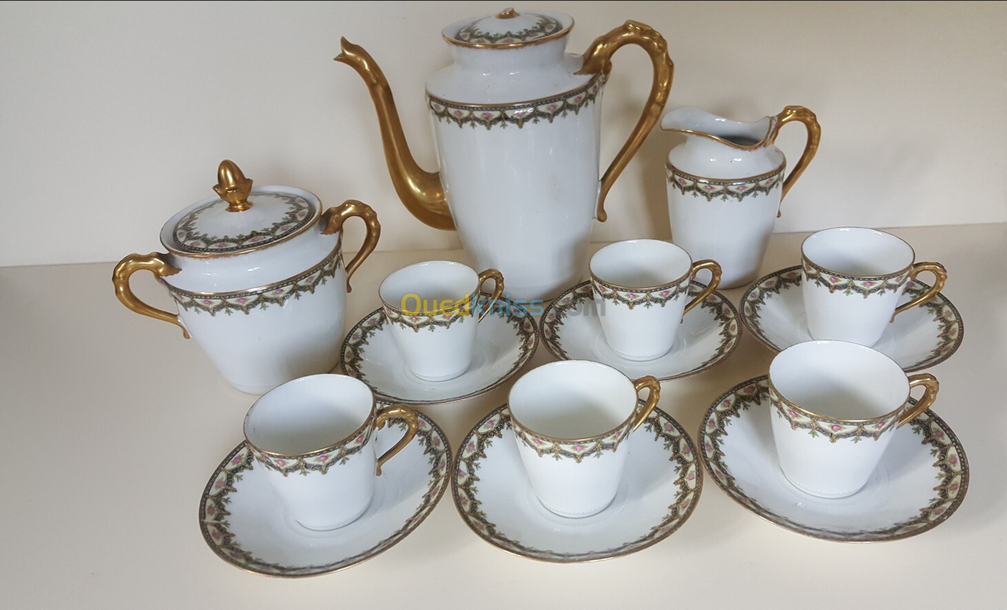 Service à thé et café vintage en porcelaine pour Chabrol et Poirier, Limoges France 1915 