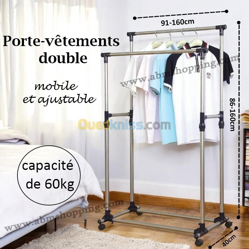 Porte-vêtements double mobile et ajustable