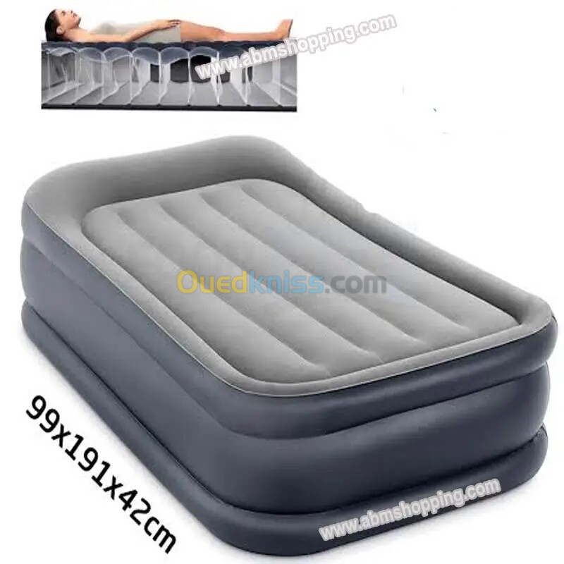 Matelas Gonflable FiberTech Avec Pompe Electrique Intégrée, et Système de Support Profilé 99x191x42