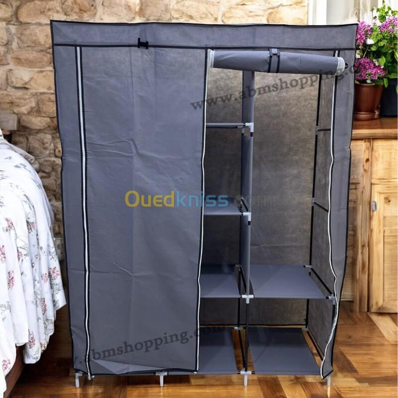 Armoire en tissu avec 2 penderies et 9 étagères