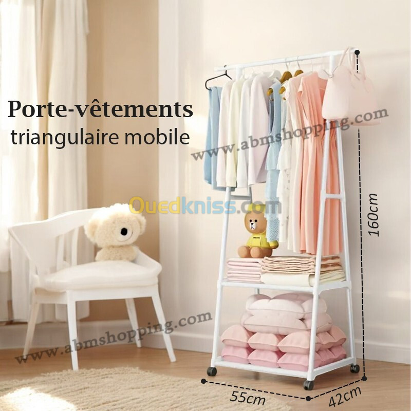 Porte-vêtements triangulaire mobile 55x42x160cm