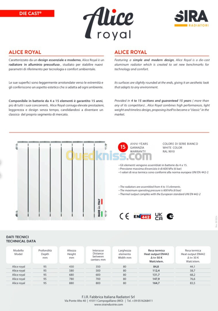 Radiateur Aluminium FARAL Alice royal