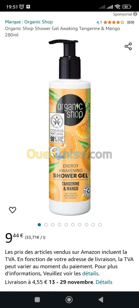 Gel douche organic shop