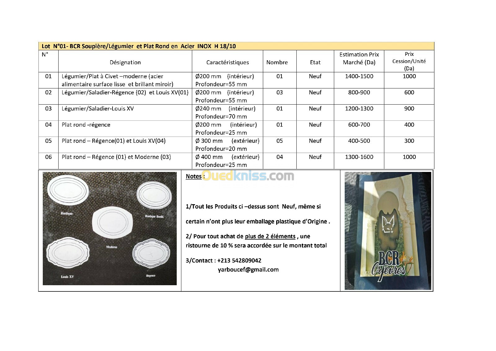 Légumières et Plats Rond en acier INOX  H18/10