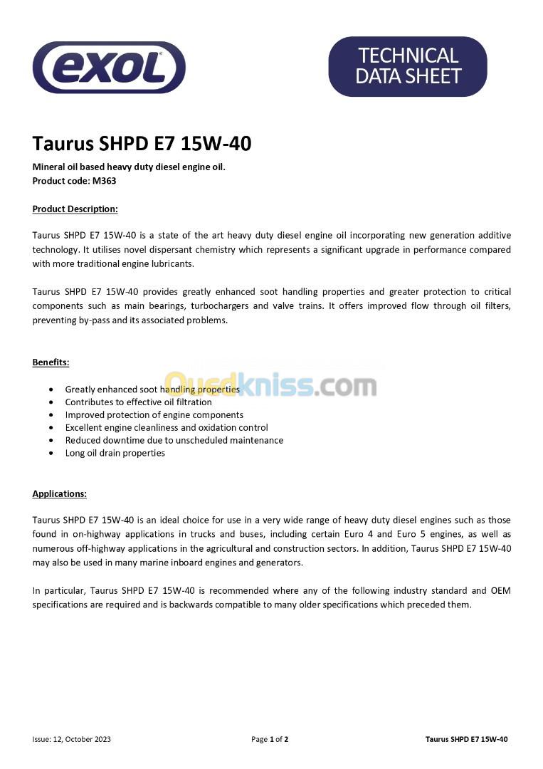 EXOL TAURUS SHPD E7 15W-40 TD - FUT 200L