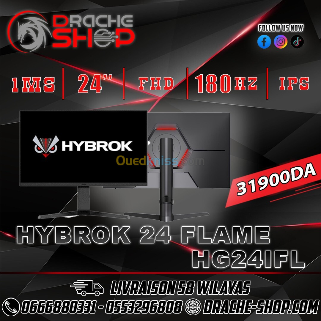 Ecran Gaming HYBROK Flame HG24IFL 180Hz 1Ms IPS