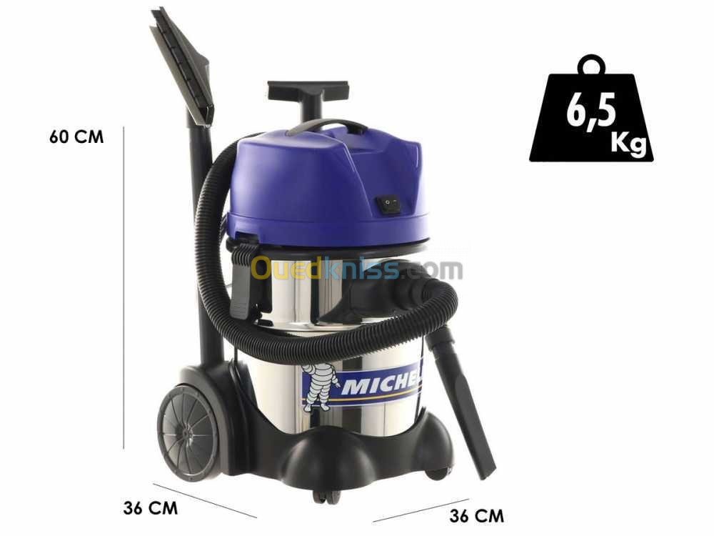 Aspirateur Wet Dry Michelin VCX 24-1250 INOX - Puissance 1250 W - 230 V - 72 L/sec - Cuve de 24 L