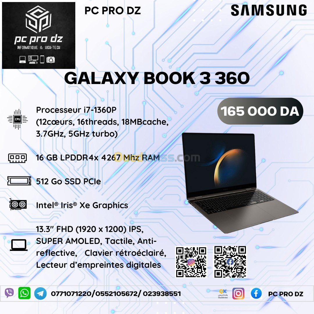 GALAXY BOOK 3 360  i7 1360P 16 Go LPDDR4x 512 Go SSD Intel Iris Xe 13 Pouces FHS Super Amoled