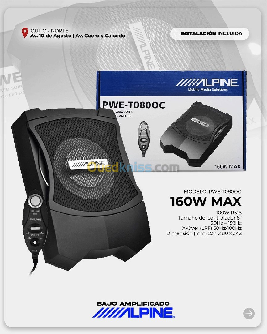 Alpine SubWoofer caisson de basses actif sous le siège PWE-T080OC SWE-1080 système audio Hifi 