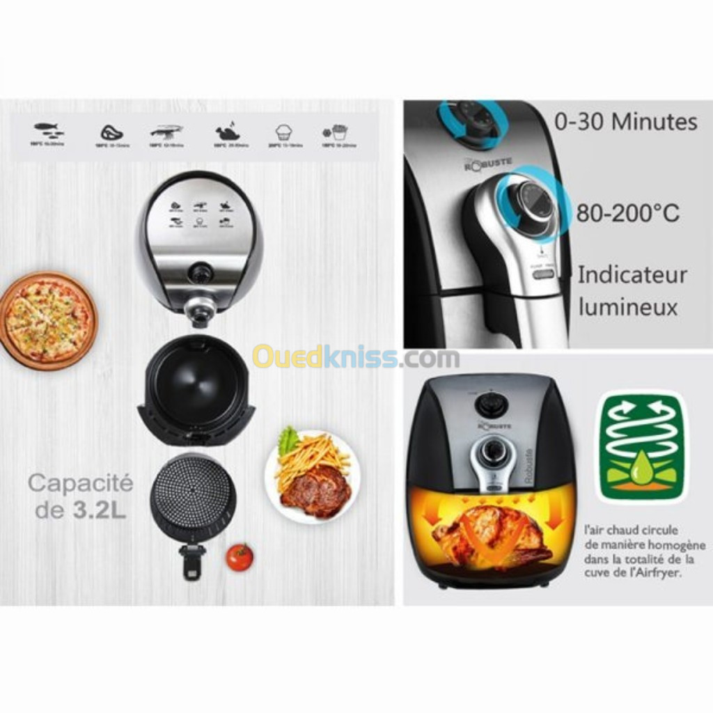  Robuste Friteuse Électrique - Air Fryer - 3.2 Litres - 1500 Watts - مقلاة هوائية