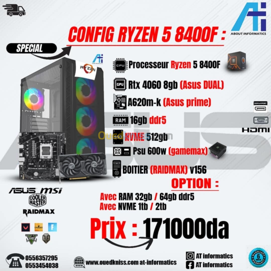 CONFIG RYZEN 5 8400F AVEC RTX 4060 8GB ASUS DUAL NEW