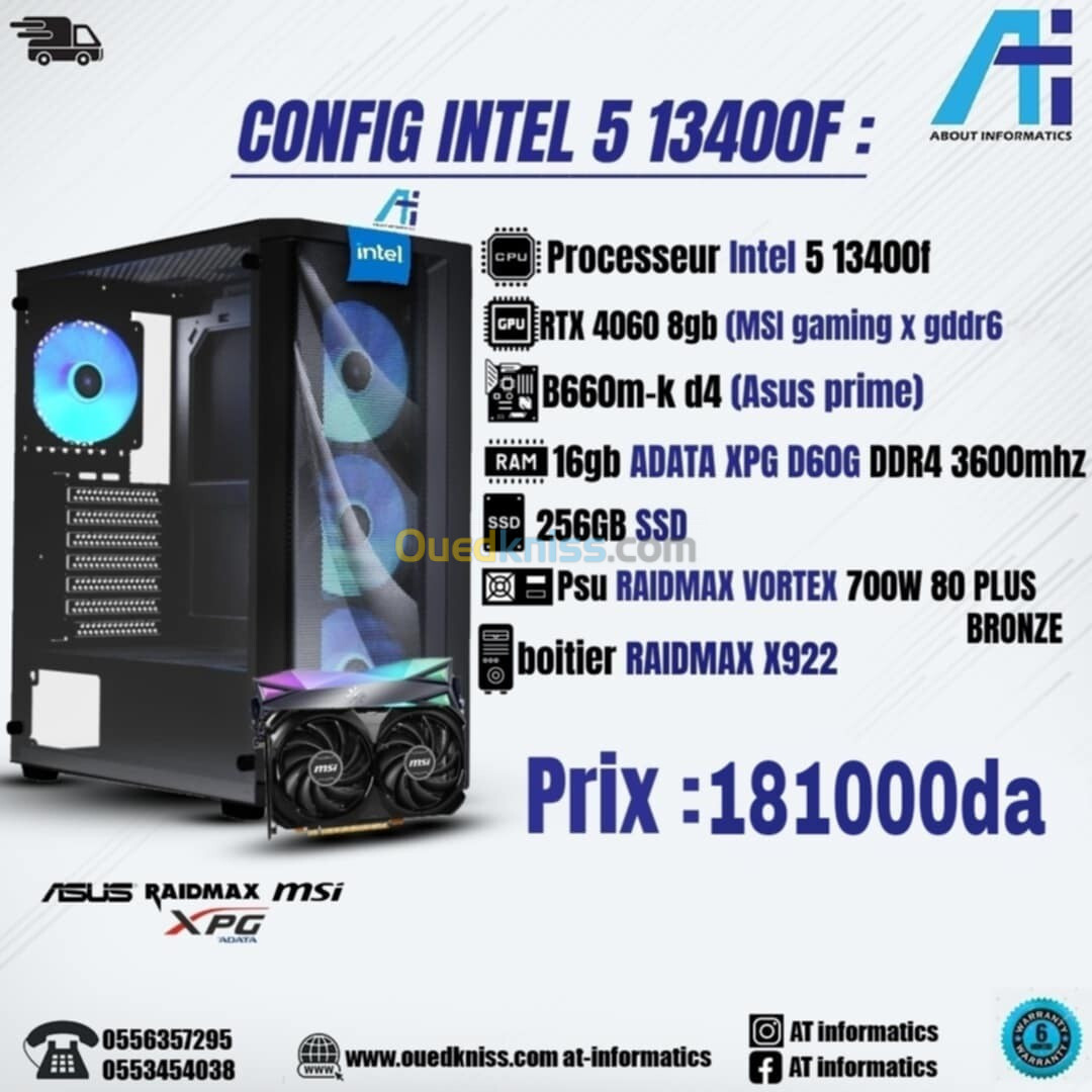 CONFIG PC INTEL I5 13400F / RTX 4060 8GB MSI 2X