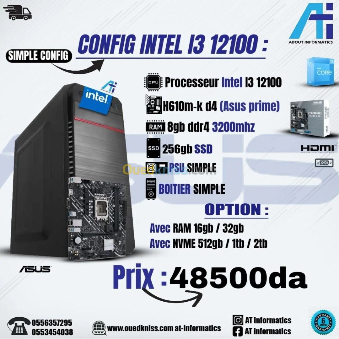 CONFIG PC INTEL I3 12100 AVEC H610M-k d4