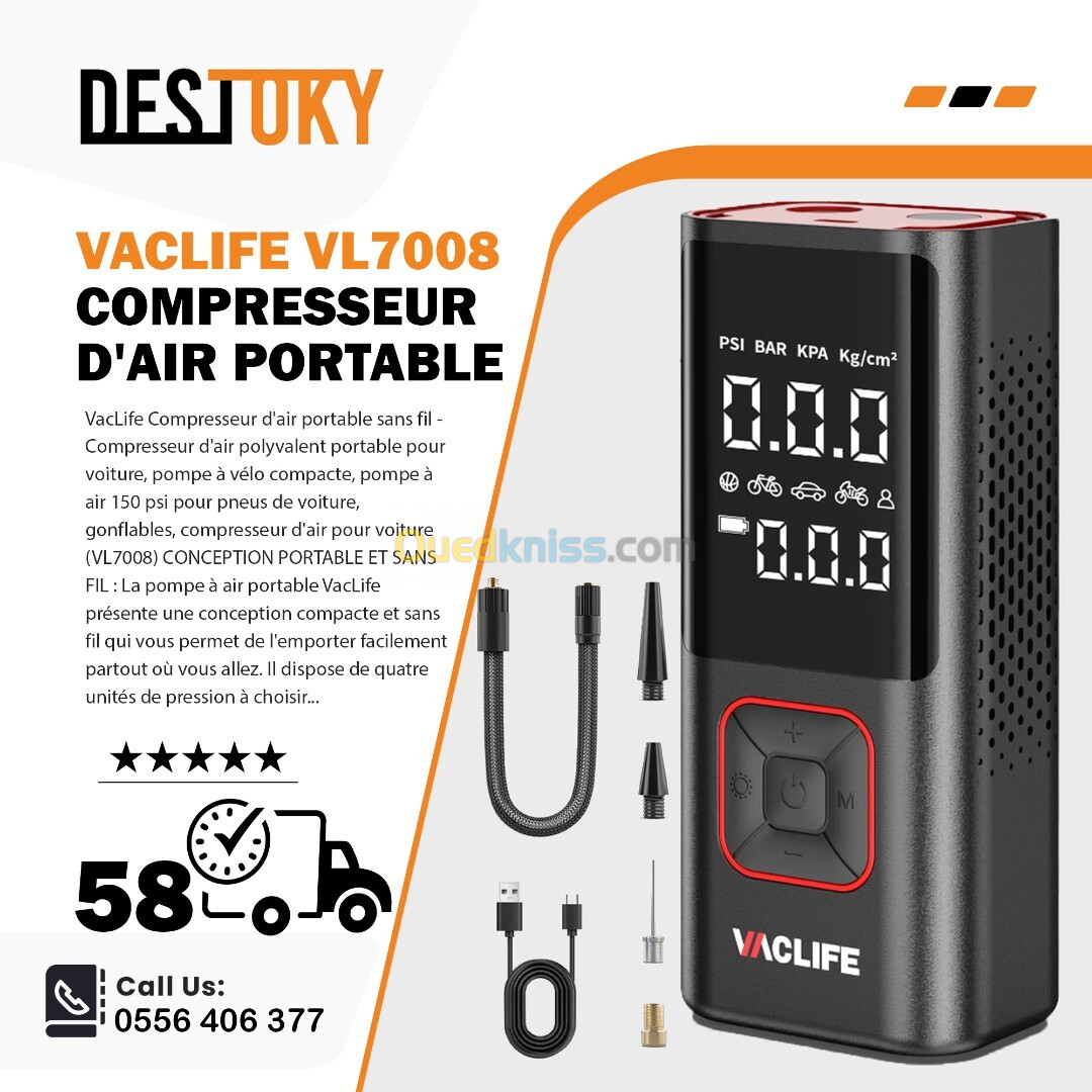 VacLife Gonfleur Compresseur d'air portable sans fil - Compresseur d'air polyvalent portable