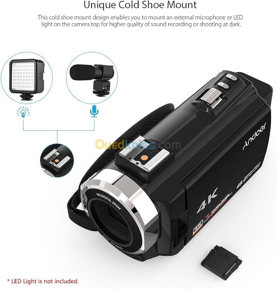 Andoer 4K 1080P 48MP WiFi Caméra vidéo numérique Caméscope Enregistreur avec écran tactile 3 pouces