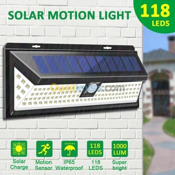 Lampe Solaire Applique Murale 118 LED, Détecteur IP65 Étanche pour Jardin Éclairage Extérieure