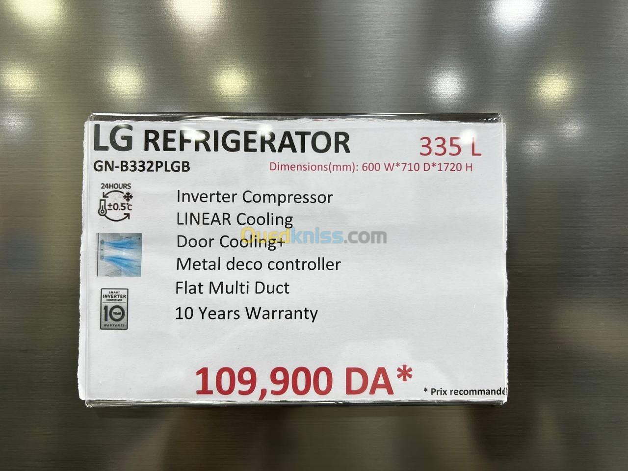 Réfrigérateur LG 60CM 350L Gris Top Freezer Smart Inverter Compressor LINEARCooling DoorCooling