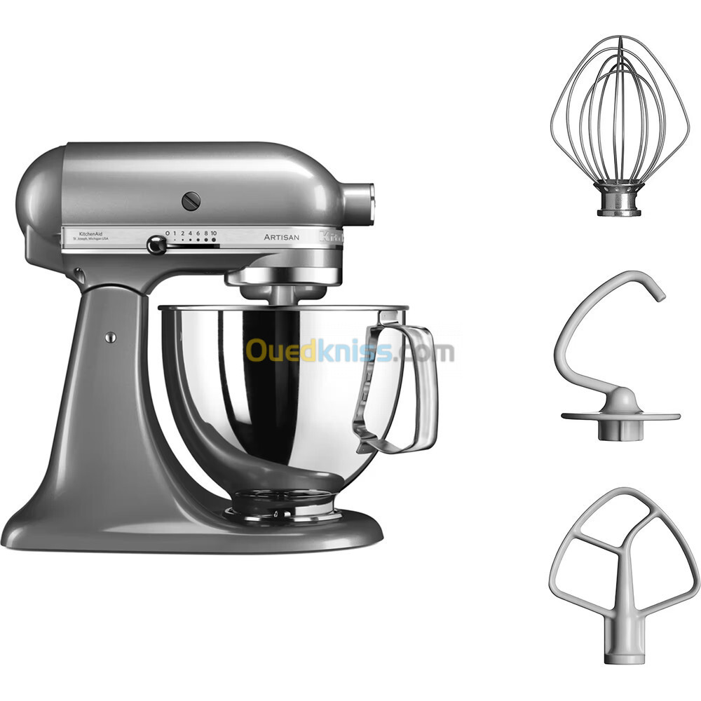 PETRIN KITCHEN AID ARTISAN 4.8 L GRIS 300 W BATTEUR PLAT CROCHET PETRISSEUR