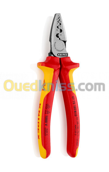 Pince à sertir pour embouts de câble , Isole 1000v , Re 97 78 180, marque knipex , made in germany .