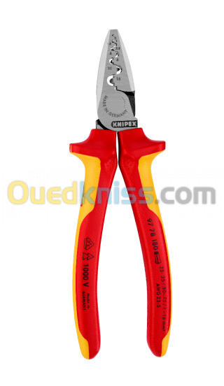 Pince à sertir pour embouts de câble , Isole 1000v , Re 97 78 180, marque knipex , made in germany .