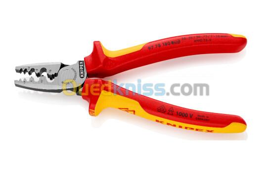 Pince à sertir pour embouts de câble , Isole 1000v , Re 97 78 180, marque knipex , made in germany .