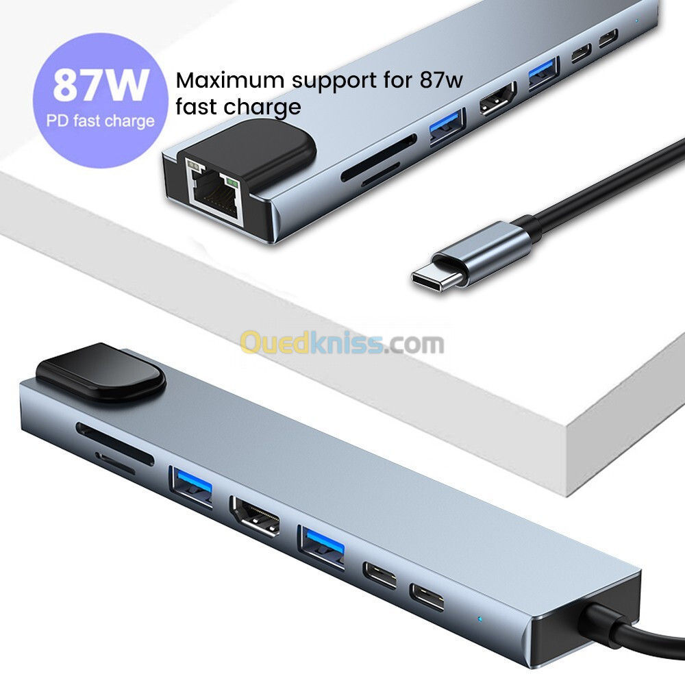 Station d'accueil multifonctionnel 8en1 type-C adaptateur